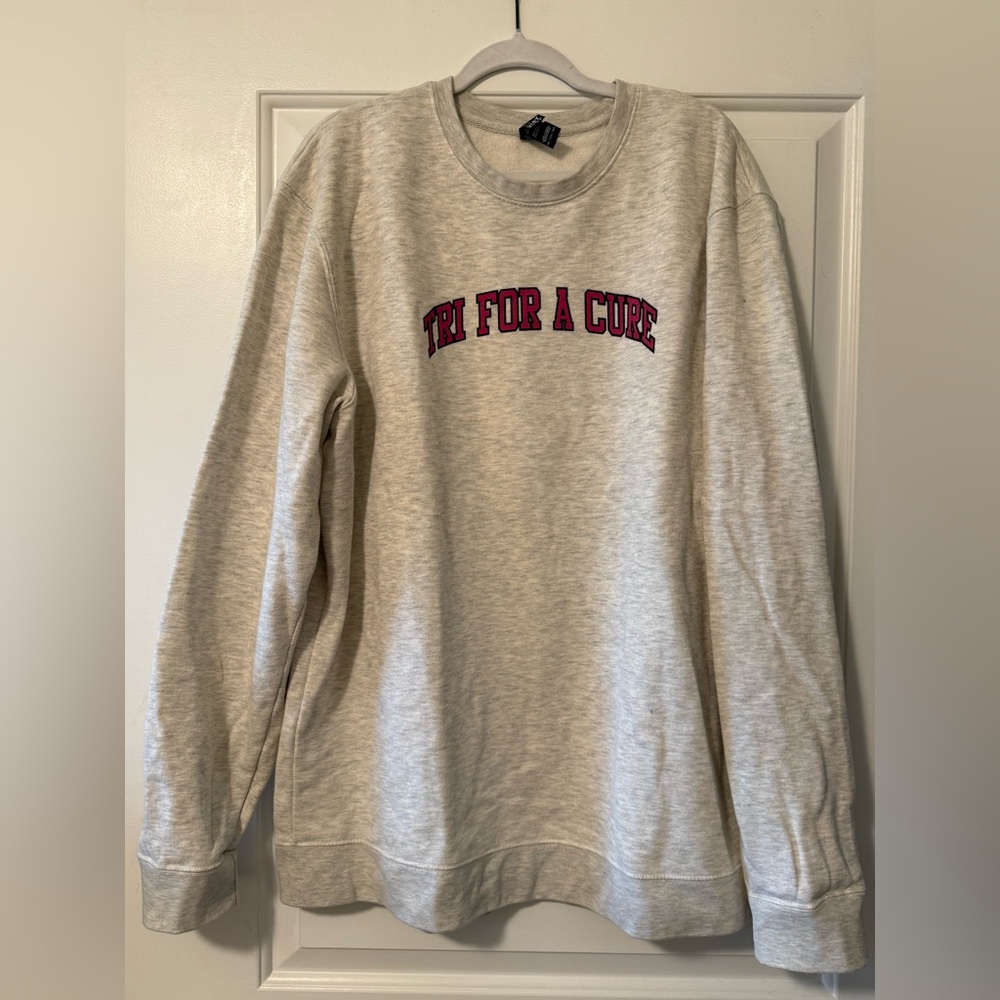 District Light Gray Crewneck with Pink Arched Text